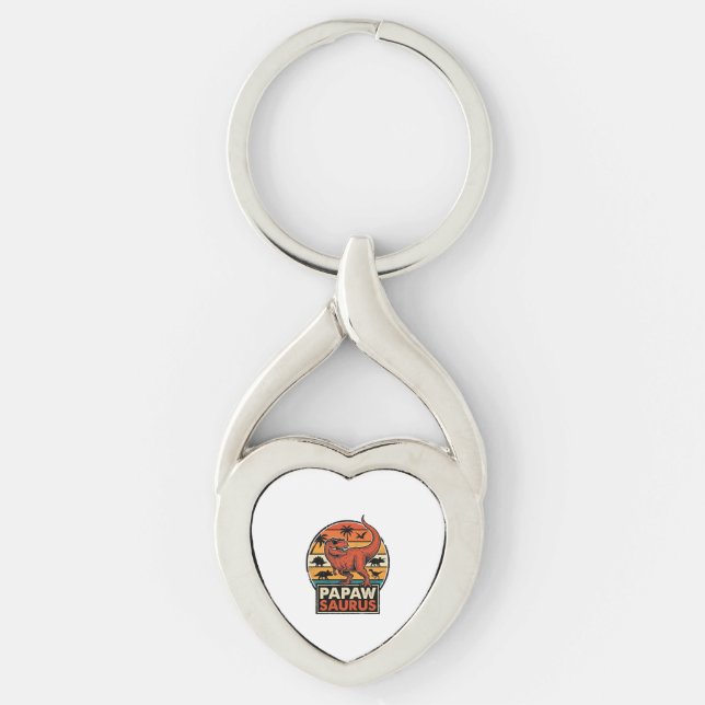 Papawsaurus Retro Dinosaur Sunset Vector Design_1 Key Ring (Front)
