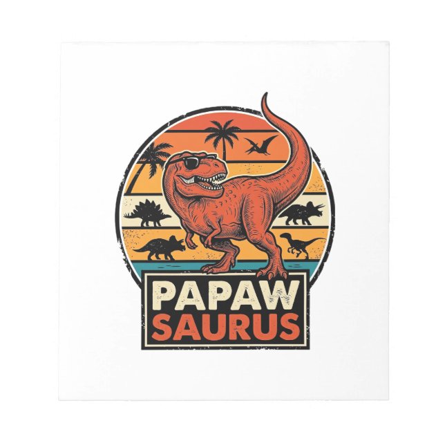 Papawsaurus Retro Dinosaur Sunset Vector Design_1 Notepad (Front)