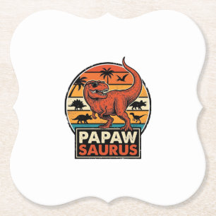 Papawsaurus Retro Dinosaur Sunset Vector Design_1 Paper Coaster