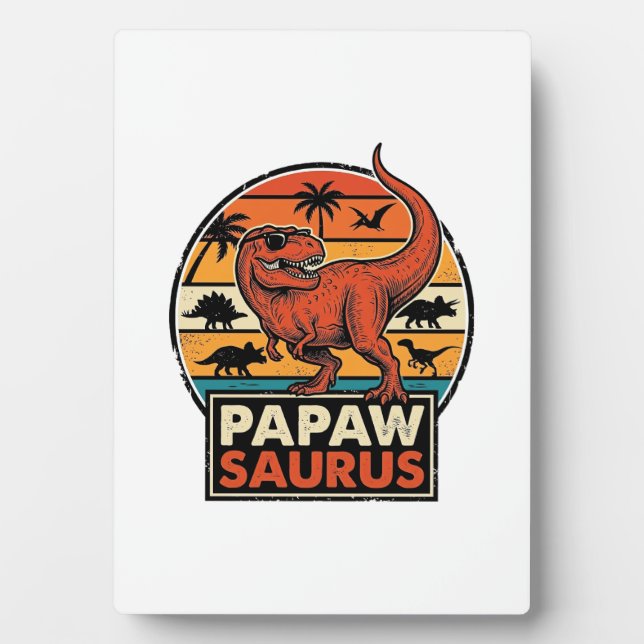 Papawsaurus Retro Dinosaur Sunset Vector Design_1 Plaque (Front)