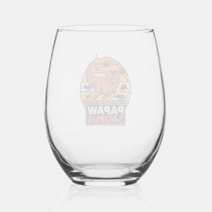 Papawsaurus Retro Dinosaur Sunset Vector Design_1 Stemless Wine Glass