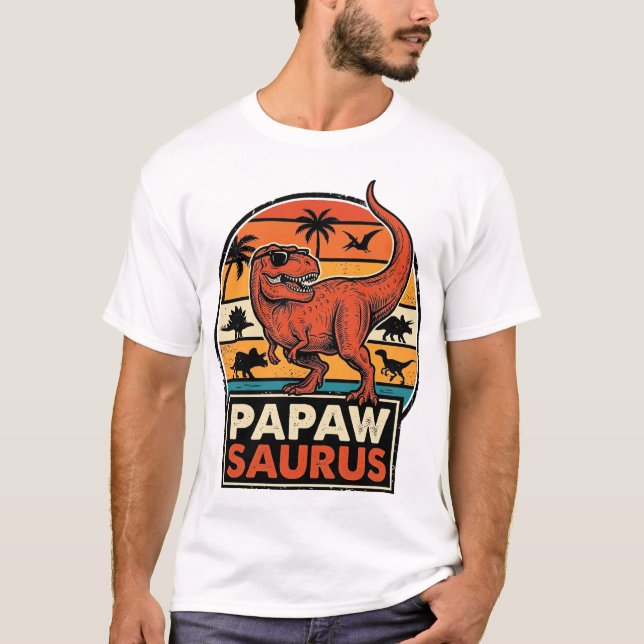Papawsaurus Retro Dinosaur Sunset Vector Design_1 T-Shirt (Front)