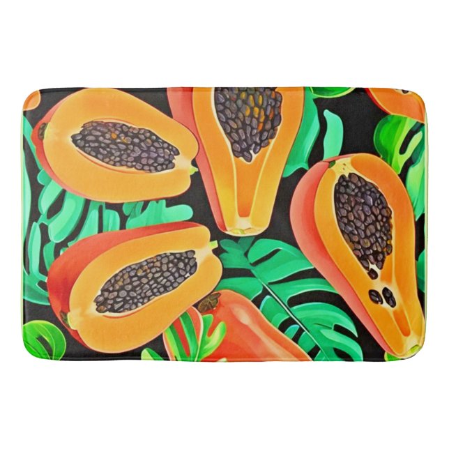 Papaya and Leaves Fresh Pattern Bath Mat (Front)