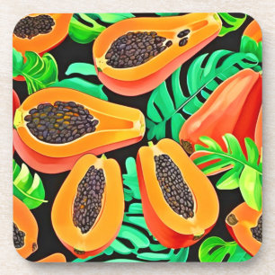 Papaya and Leaves Fresh Pattern Coaster