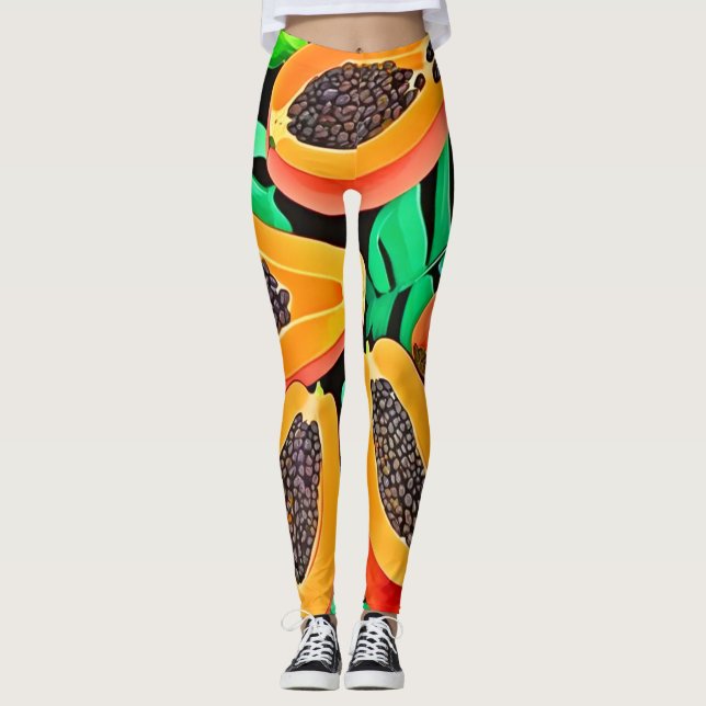 Papaya and Leaves Fresh Pattern Leggings (Front)