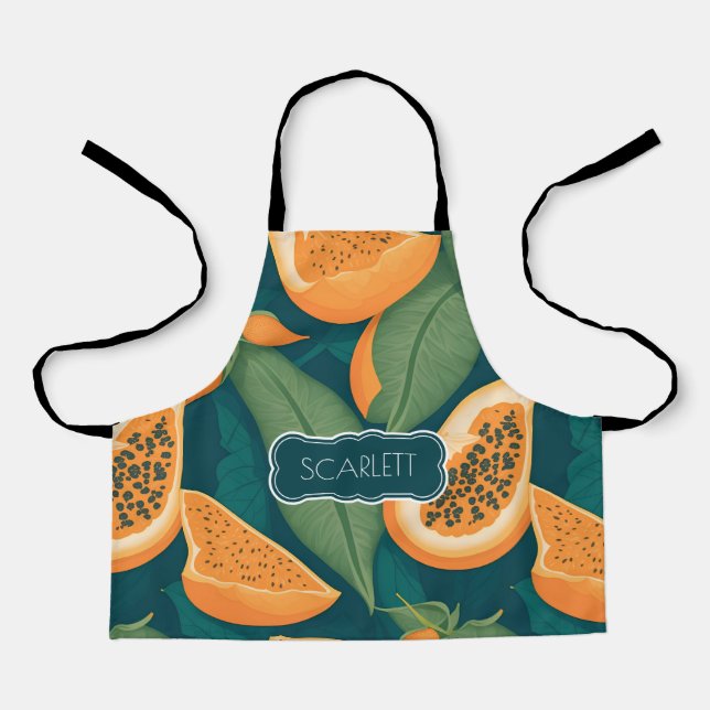 Papaya Floral Colourful Personalised Pattern Apron (Front)