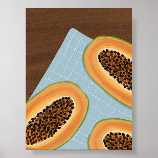 Papaya Fruit Illustration – Tropical Boho Kitchen  Poster (Front)