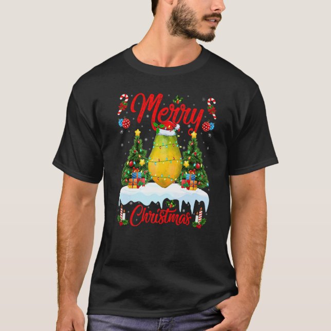 Papaya Fruit Lights Xmas Tree Santa Papaya Christm T-Shirt (Front)