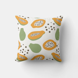 Papaya Fruit Pattern Terracotta Orange and Green Cushion