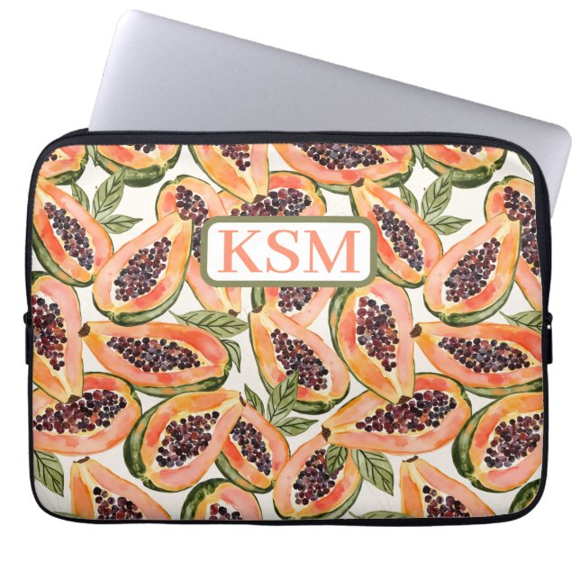 Papaya Fruit Watercolor Laptop Sleeve (Front)