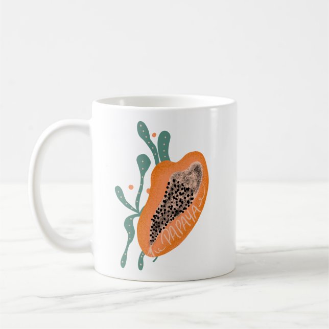 Papaya Hand Drawn Lettering Tropical Fruit     Coffee Mug (Left)