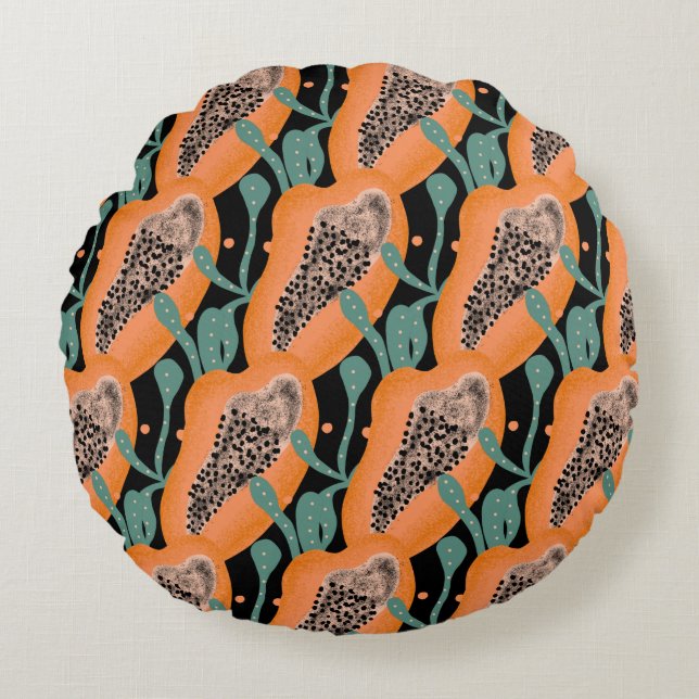 Papaya Hand  Tropical Fruit Abstract Pattern  Round Cushion (Front)