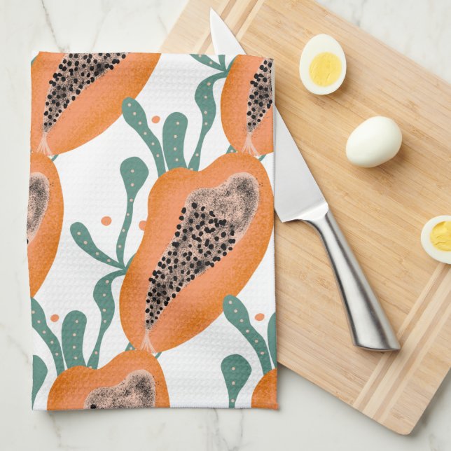 Papaya Hand  Tropical Fruit   Pattern Tea Towel (Quarter Fold)