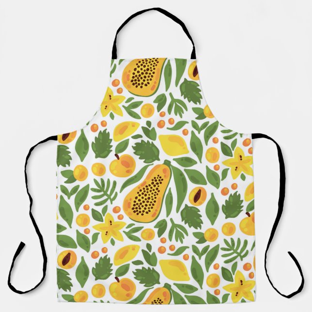 Papaya lemon peach mango fruits exotic tropic seam apron (Front)