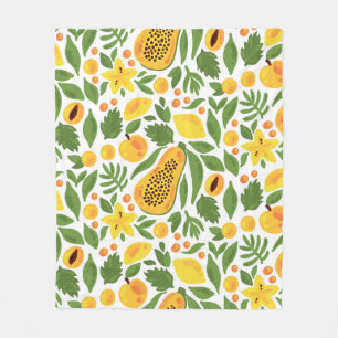 Papaya lemon peach mango fruits exotic tropic seam fleece blanket
