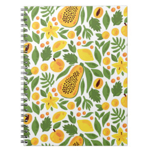 Papaya lemon peach mango fruits exotic tropic seam notebook