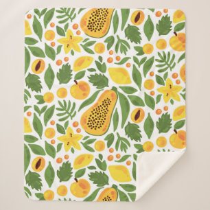 Papaya lemon peach mango fruits exotic tropic seam sherpa blanket