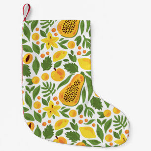 Papaya lemon peach mango fruits exotic tropic seam small christmas stocking