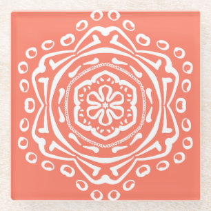 Papaya Mandala Glass Coaster