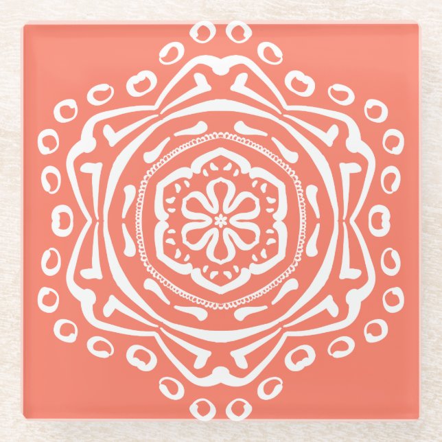 Papaya Mandala Glass Coaster (Front)