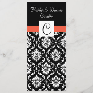 Papaya Monogram Damask Wedding Menu