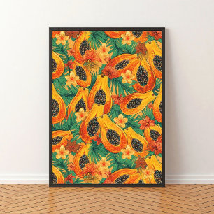 Papaya Paradise   Tropical Watercolor Fruit Poster