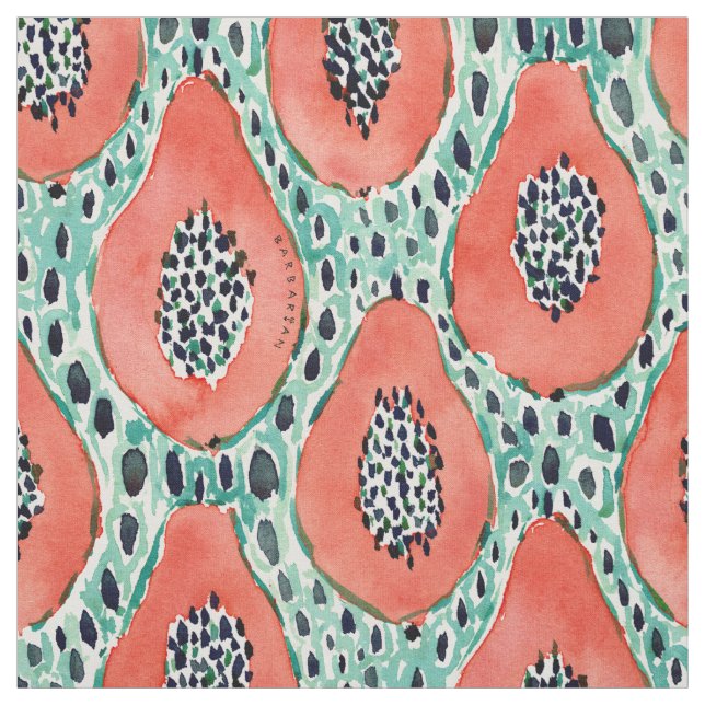 PAPAYA PARTY Watercolor Tropical Fruit Fabric (Swatch)