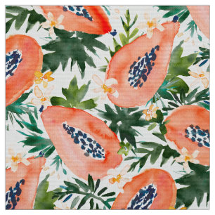 PAPAYA PERFECTION Watercolor Tropical Fruit Fabric