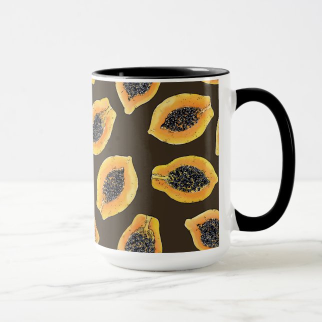 Papaya slices on dark brown mug (Right)