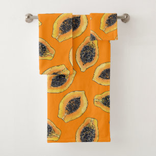 Papaya slices on orange bath towel set