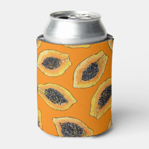 Papaya slices on orange can cooler