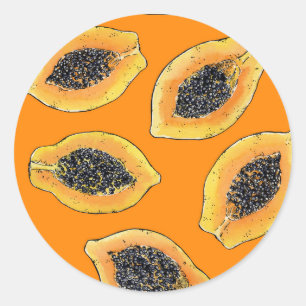 Papaya slices on orange classic round sticker