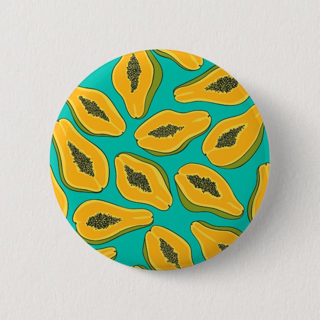 Papaya slices on turquoise 6 cm round badge (Front)