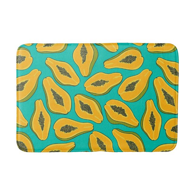Papaya slices on turquoise bath mat (Front)