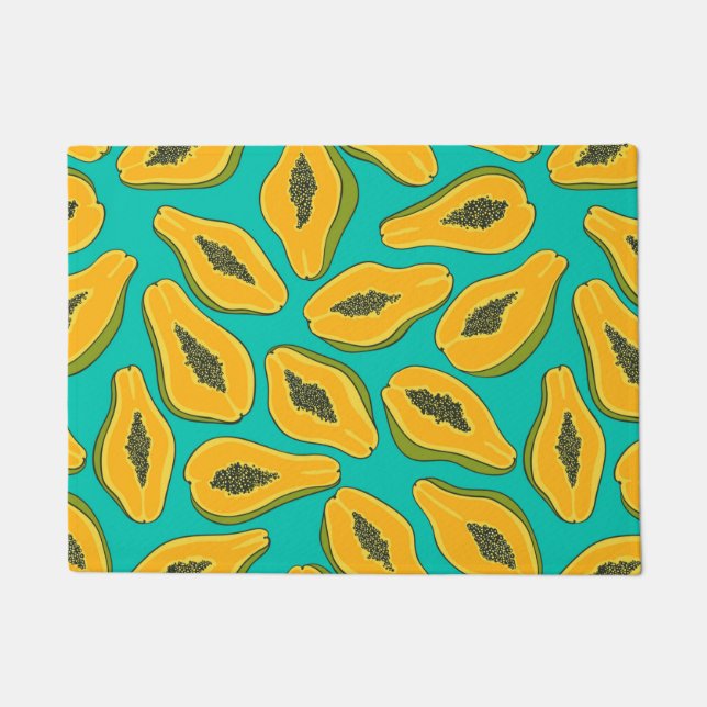 Papaya slices on turquoise doormat (Front)