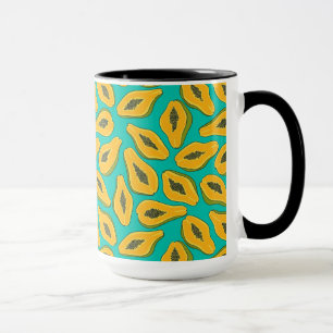 Papaya slices on turquoise mug