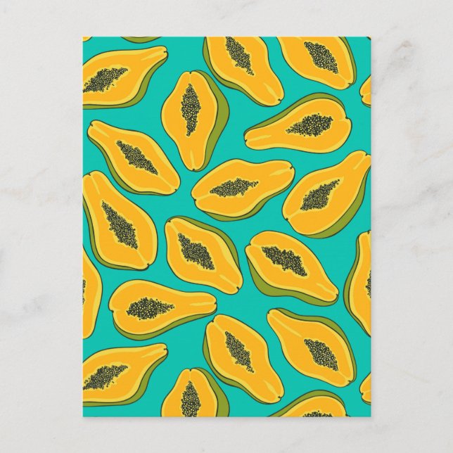 Papaya slices on turquoise postcard (Front)