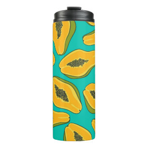 Papaya slices on turquoise thermal tumbler