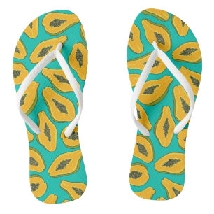 Papaya slices on turquoise thongs