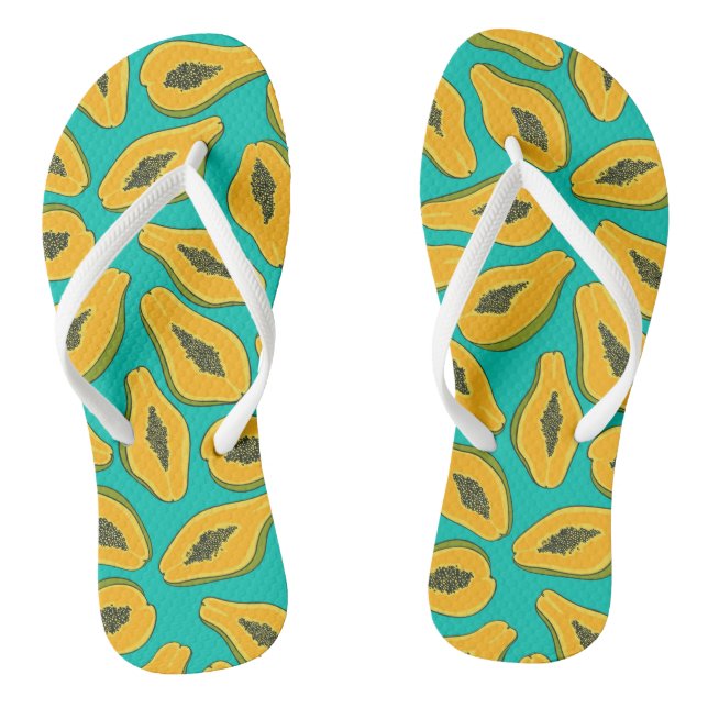 Papaya slices on turquoise thongs (Footbed)