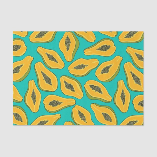 Papaya slices on turquoise tissue paper (Front)