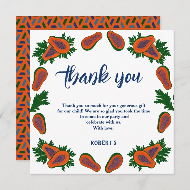 Papaya Sweet Fruit Fresh Summer Thank you card (Front/Back)