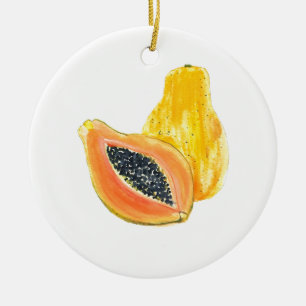 Papaya watercolor ceramic tree decoration