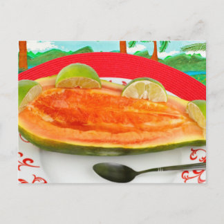 Papaya with Lime with Tropical View Painting Postcard