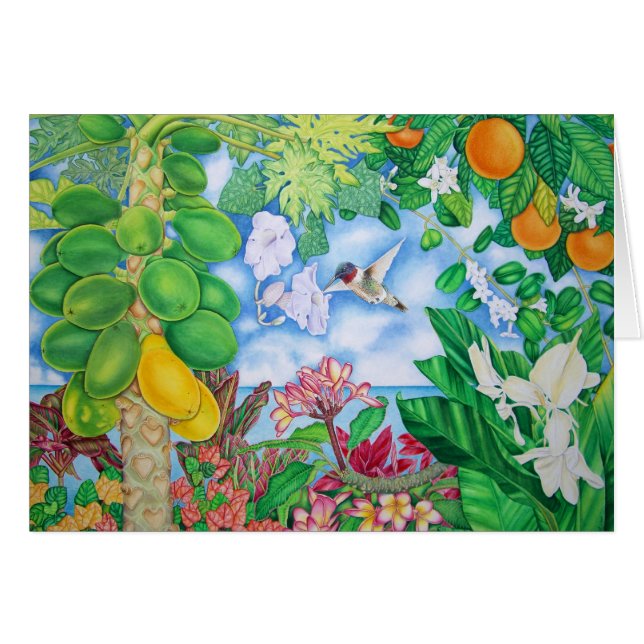 Papayas with Hummingbird (Front Horizontal)