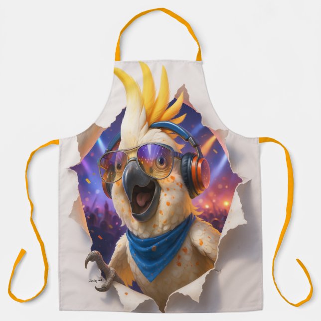 Papegaai Kookschort – Kleurrijk en Muzikaal Design Apron (Front)