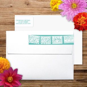 Papel Picado Aqua   Return Address Wrap Label