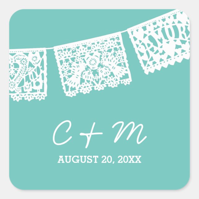 Papel Picado Aqua | Wedding Favour Sticker (Front)