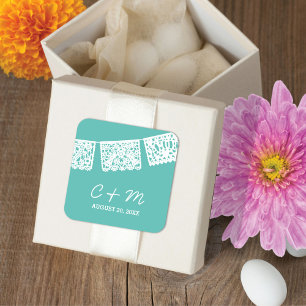 Papel Picado Aqua   Wedding Favour Sticker