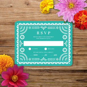 Papel Picado Aqua Wedding Reply RSVP Card